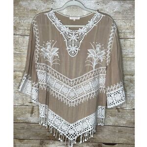 SOLITAIRE BOHO FLORAL COASTAL COWGIRL WESTERN BOUTIQUE EMBROIDERED BLOUSE MEDIUM